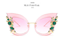Load image into Gallery viewer, Style Green Diamond Oversized Sunglasses Women Designer  Cat Eye Sunglasses Transparent Frame Vintage Shades