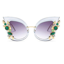 Load image into Gallery viewer, Style Green Diamond Oversized Sunglasses Women Designer  Cat Eye Sunglasses Transparent Frame Vintage Shades