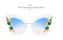 Load image into Gallery viewer, Style Green Diamond Oversized Sunglasses Women Designer  Cat Eye Sunglasses Transparent Frame Vintage Shades