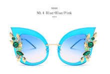 Load image into Gallery viewer, Style Green Diamond Oversized Sunglasses Women Designer  Cat Eye Sunglasses Transparent Frame Vintage Shades