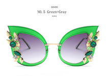 Load image into Gallery viewer, Style Green Diamond Oversized Sunglasses Women Designer  Cat Eye Sunglasses Transparent Frame Vintage Shades