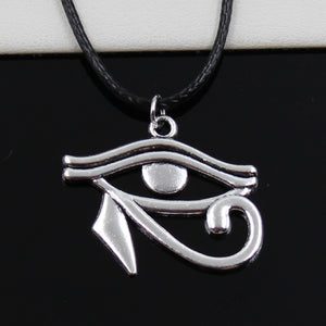 New Fashion Tibetan Silver Pendant ancient egypt eye of Horus Necklace Choker Black Leather Cord Factory Price Handmade jewelry