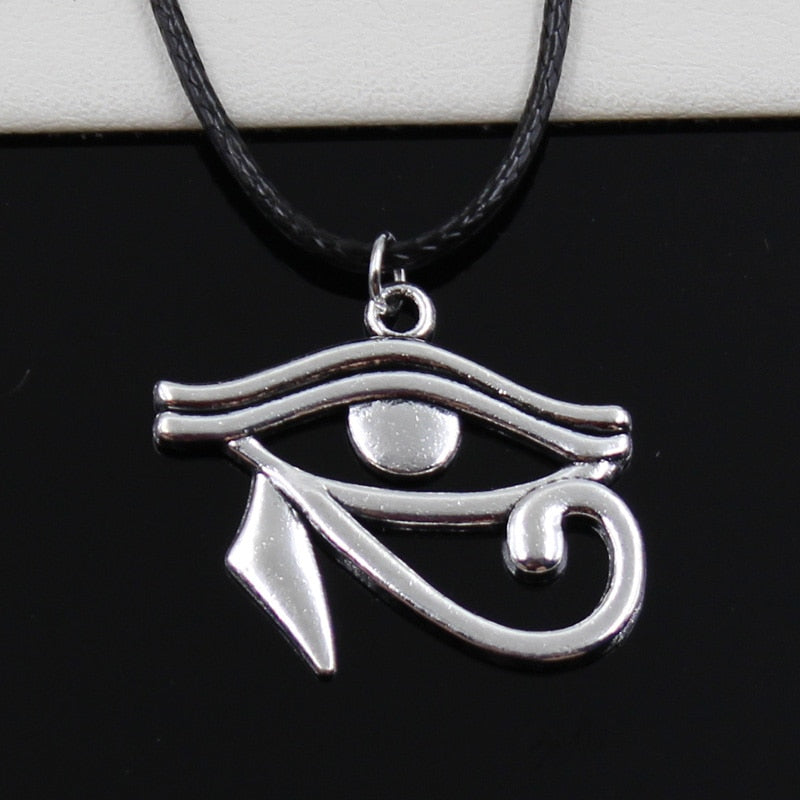 New Fashion Tibetan Silver Pendant ancient egypt eye of Horus Necklace Choker Black Leather Cord Factory Price Handmade jewelry