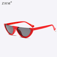 Load image into Gallery viewer, Trendy Half Moon Frame Shape Sun Glasses Ladies Colorful Lens Small Cat Eye Sunglasses Women