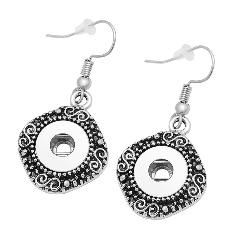 New Fashion Vintage pattern Snap earrings Drop earrings fit 12MM snap buttons Wholesale JA0083