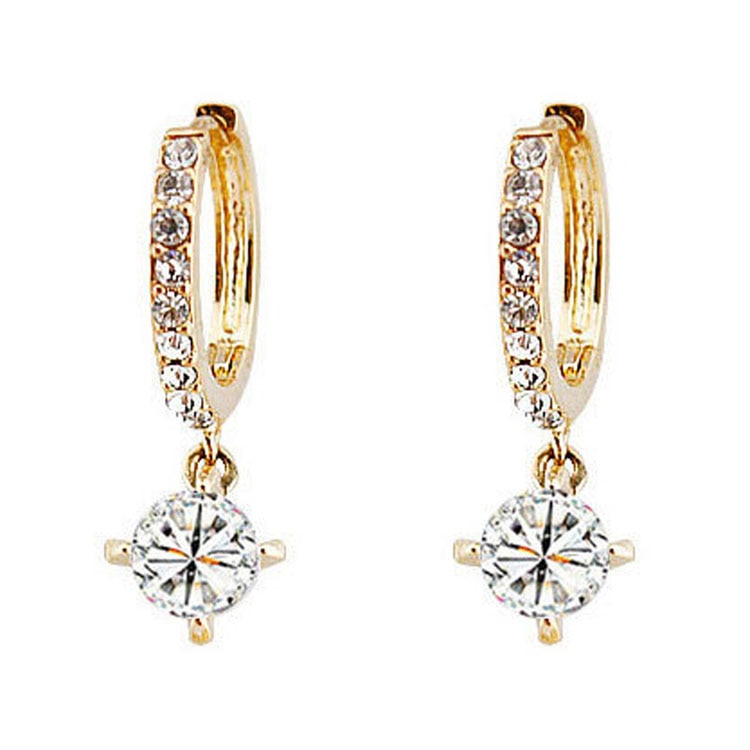 New Fashion Women 1 Pair CZ Drop Earring Circle Zircon Jewelry Women's Earrings Gifts Gold Color Jewelry