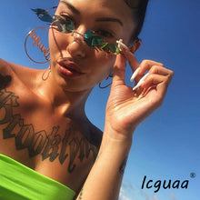 Load image into Gallery viewer, Women Men Rimless Wave Sun Glasses Fire Flame Sunglasses Eyewear Brand Design Mirror Narrow Sunglasses