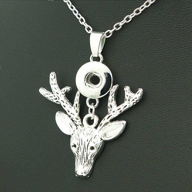New Fashion elegant Lovely elk pendant snap necklace 50cm fit 12mm snap buttons snap jewelry Christmas XL9032