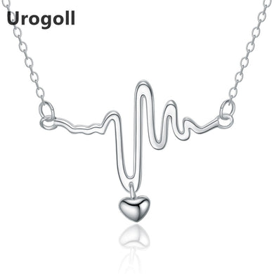 New Fine Jewelry Necklace Women Sterling Silver Jewelry Heartbeat Electrocardiogram Pendant Necklaces Lover Gift Wholesale