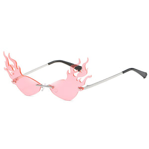 Fire Flame Rimless Sunglasses Women  Brand Men Cat Eye Sun Glasses Unique Eyewear Shades UV400 oculos de sol