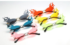 Fire Flame Rimless Sunglasses Women  Brand Men Cat Eye Sun Glasses Unique Eyewear Shades UV400 oculos de sol