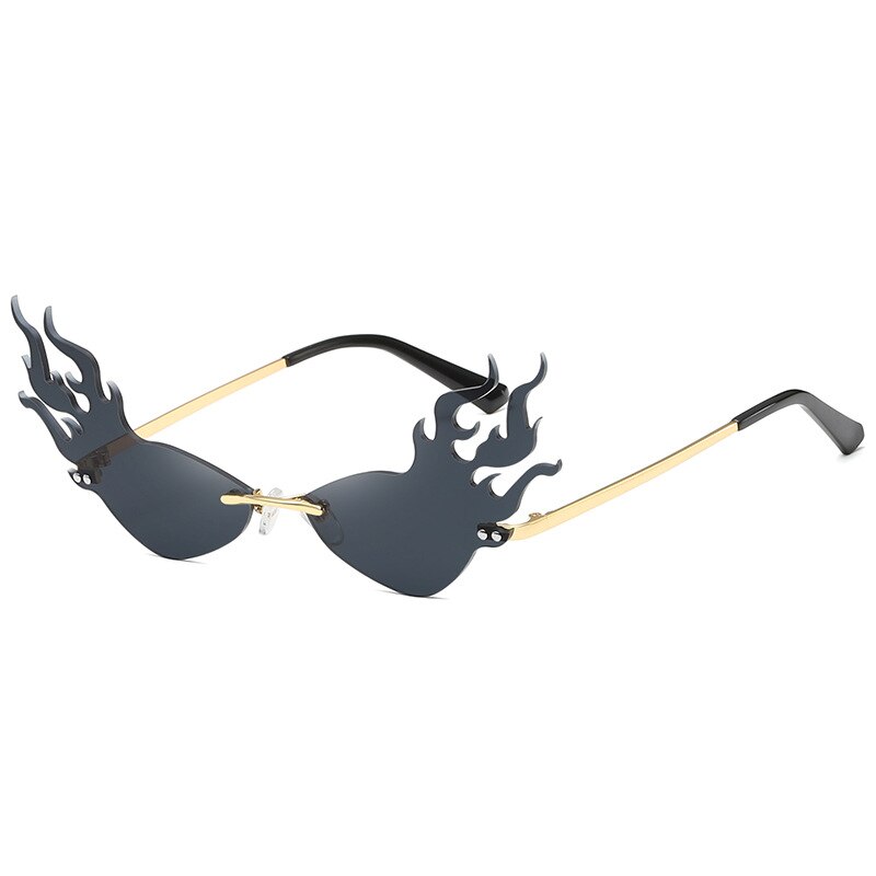 Fire Flame Rimless Sunglasses Women  Brand Men Cat Eye Sun Glasses Unique Eyewear Shades UV400 oculos de sol