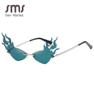 Fire Flame Rimless Sunglasses Women  Brand Men Cat Eye Sun Glasses Unique Eyewear Shades UV400 oculos de sol
