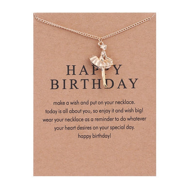 New Golden Plated Happy Birthd Ballet Girl Alloy Clavicle Bones Pendant Short Necklace
