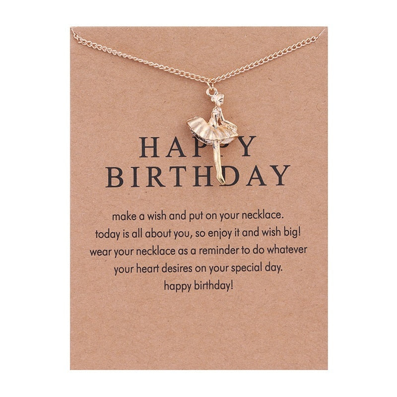 New Golden Plated Happy Birthd Ballet Girl Alloy Clavicle Bones Pendant Short Necklace