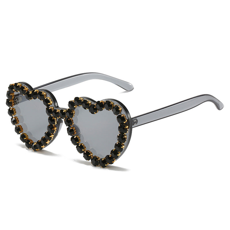 Gradient Heart Shaped Rimless Beach Sunglasses Trendy Design Ladies Sunglasses Shiny Diamond Female Shades