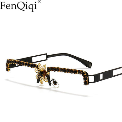 Half Frame Rectangle Color Sunglasses Brand Designer Women Retro Sunglasses Lenless Sunglasses Women