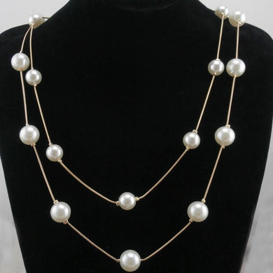 New Hammered Bar Simple Double Chain Charm Simulated Pearl Necklace Beads Long Strip Pendant Necklaces Wedding Event Jewelry