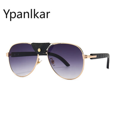 Brand Designer Women Men Pilot Sunglasses Oversized Frame Leather Sun Glasses Hip Hop Male Female Shades UV400