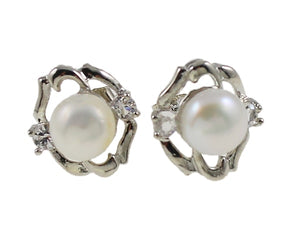 New Hot 100% Natural Pearl Earrings Wedding Jewelry Silver-color Rhinestone Flower White Pearl Stud Earring Bridal