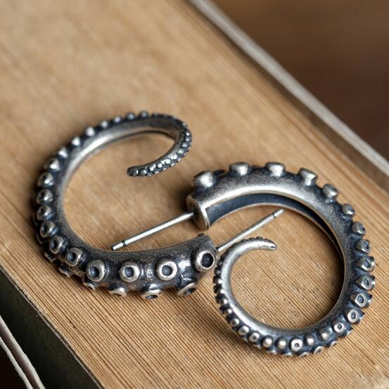 New Hot 100% Real Antique 925 Sterling Silver Earrings For Women Piercing Octopus Earring Punk Ear Fashion Hop Jewelry