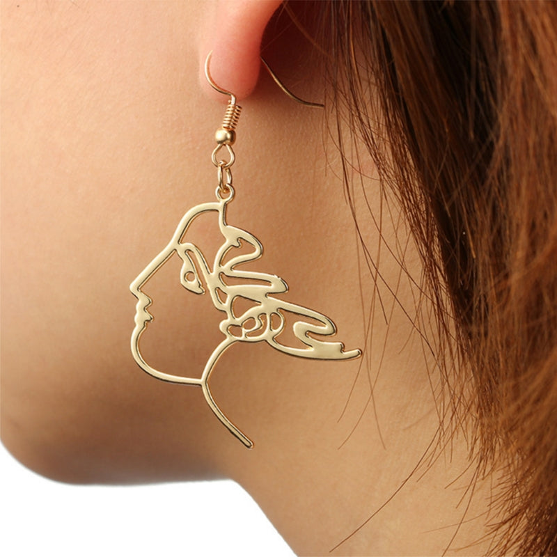 New Human Face Earrings Abstract Style Art Hollow Creative Women Jewelry Fashion