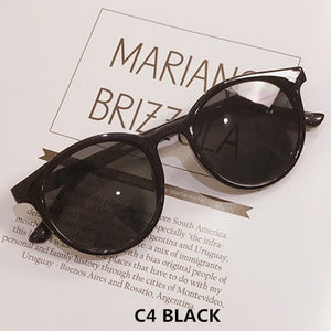 Korean Retro Cat Eye Sunglasses Women Wild Round Frame Sun Glasses Men Brand Design Trend Mirror UV400