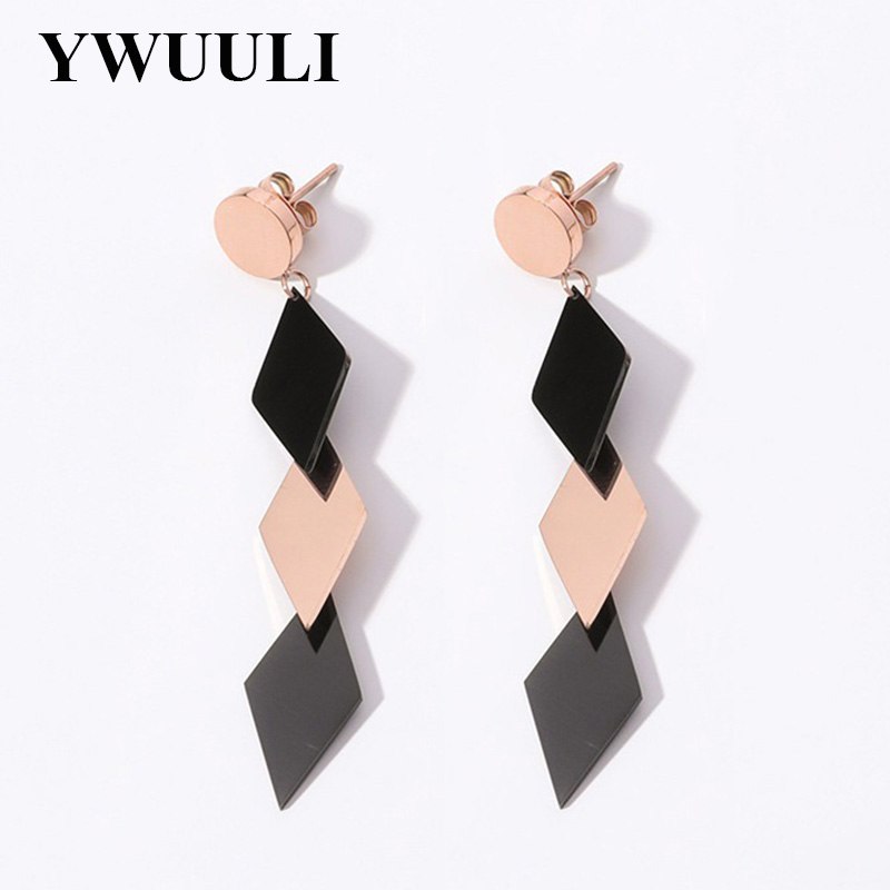 New Korean Titanium Steel Multi Rhombus Earrings for Women Elegant Geometric Dangle Earrings Brincos Fashion Jewelry MJ1247