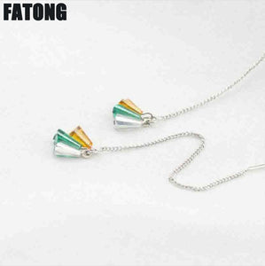 New Korean version of 925 sterling silver temperament three color crystal earrings female sweet wild silver jewelry J0311