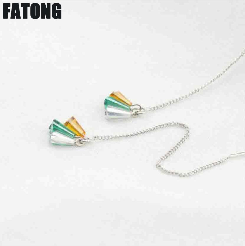 New Korean version of 925 sterling silver temperament three color crystal earrings female sweet wild silver jewelry J0311