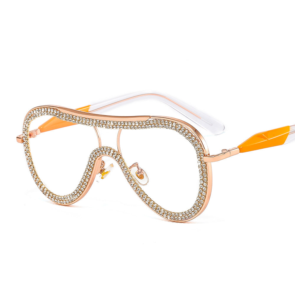 Ladies Anti Blu-ray Glasses Pilot Diamond Face Artifact Large Frame Trend Eye Protection Flat Light Glasses Women