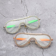 Load image into Gallery viewer, Ladies Anti Blu-ray Glasses Pilot Diamond Face Artifact Large Frame Trend Eye Protection Flat Light Glasses Women