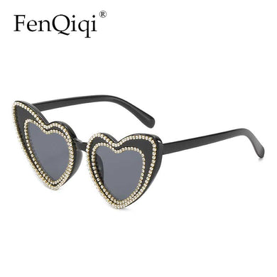 Ladies Trend Handmake Sunglasses Heart Brand Design Eye Wear Diamond Sun Glass Frame Lunette De Soleil Femme