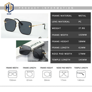 Lady Oversize Rimless Square Bee Sunglasses Women Men Small Bee Glasses Gradient Sun Glasses Female UV400