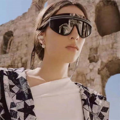 Brand One Piece Shield Sunglasses For Women Vintage Oversize Half Frame Stripe Sun Glasses Men Champagne Black Shades