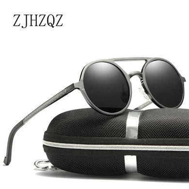 Men's Polarized Punk Sunglasses Vintage Round Frame Sunglasses Aluminum-Magnesium Glasses Outdoor Driving Eyewears