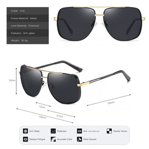 Men's Square Pilot Polarized Sunglasses,Metal Driving TAC  Night Vision Goggles, Anti-Glare Sun Glasses HSA616