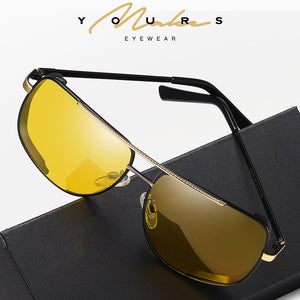 Men's Square Pilot Polarized Sunglasses,Metal Driving TAC  Night Vision Goggles, Anti-Glare Sun Glasses HSA616