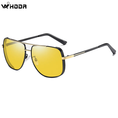 Men's Square Pilot Polarized Sunglasses,Metal Driving TAC  Night Vision Goggles, Anti-Glare Sun Glasses HSA616