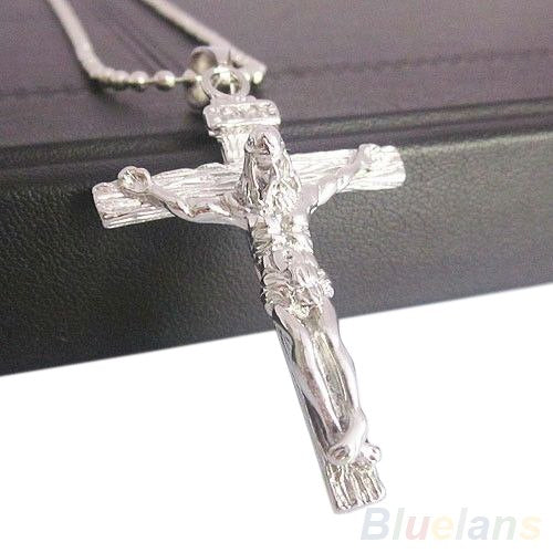 New Men's Stainless Steel Silver Jesus Cross Chain Pendant Necklace 7GO2 87WV