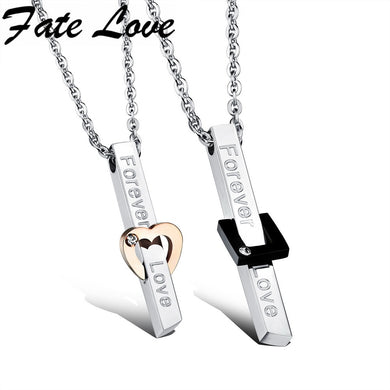 New Men's Women's Lock Heart Necklaces Black/Rose Gold Stainless Steel Cubic Zirconia Forever Love Pendants For Lover HD1010