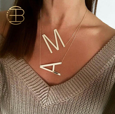 New Minimalist Gold Rose Gold Silver Color 26 A-Z Letter Name Initial Necklaces For Women Long Big Letter Pendant Necklace