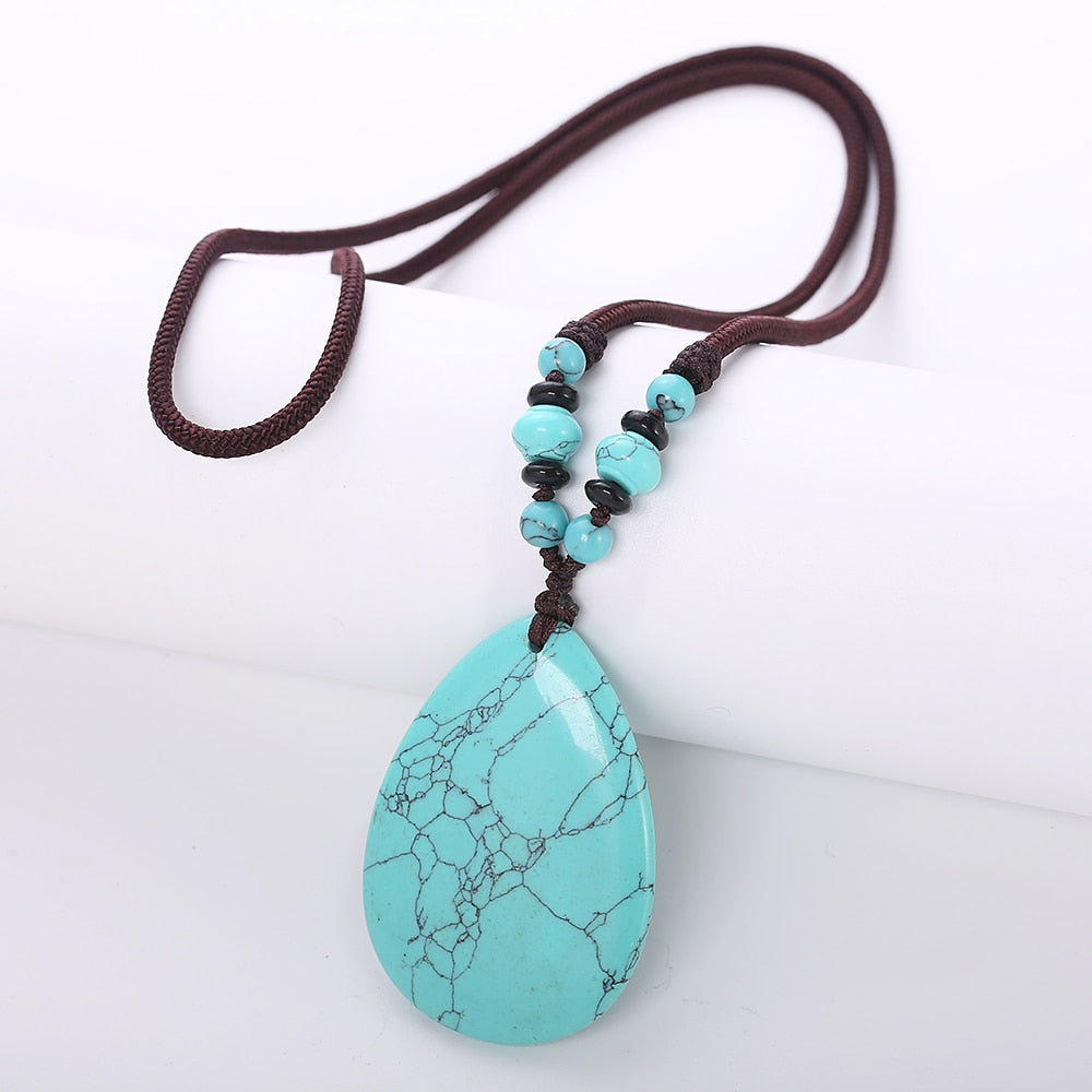 New Natural Stone Jade crystal Opal Pendant Women Shape Necklace Stone Healing Crystal Choker Necklaces Stone Vintage Rope Gift