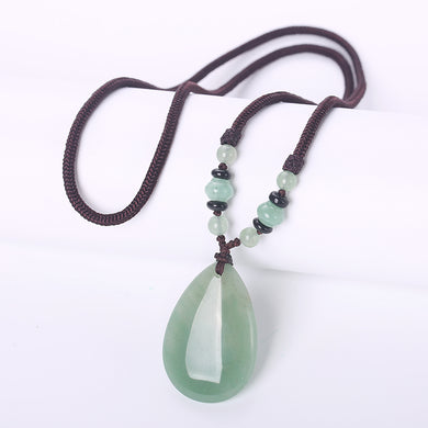 New Natural Stone Jade crystal Opal Pendant Women Shape Necklace Stone Healing Crystal Choker Necklaces Stone Vintage Rope Gift