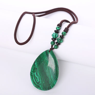 New Natural Turquoise Green Stone Opal Pendant For Women Necklace Healing Crystal Choker Necklaces Gemstone Stone Vintage Rope