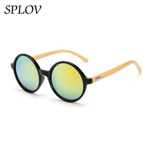 Load image into Gallery viewer, Natural bamboo Leg Sunglasses Men Women Retro Round Wooden Sun Glasses Coating Steampunk Shades Male Female Eyewear