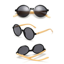 Load image into Gallery viewer, Natural bamboo Leg Sunglasses Men Women Retro Round Wooden Sun Glasses Coating Steampunk Shades Male Female Eyewear