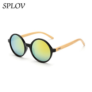 Natural bamboo Leg Sunglasses Men Women Retro Round Wooden Sun Glasses Coating Steampunk Shades Male Female Eyewear