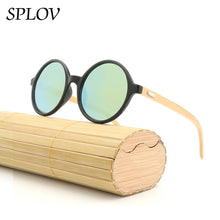 Load image into Gallery viewer, Natural bamboo Leg Sunglasses Men Women Retro Round Wooden Sun Glasses Coating Steampunk Shades Male Female Eyewear