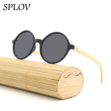 Load image into Gallery viewer, Natural bamboo Leg Sunglasses Men Women Retro Round Wooden Sun Glasses Coating Steampunk Shades Male Female Eyewear